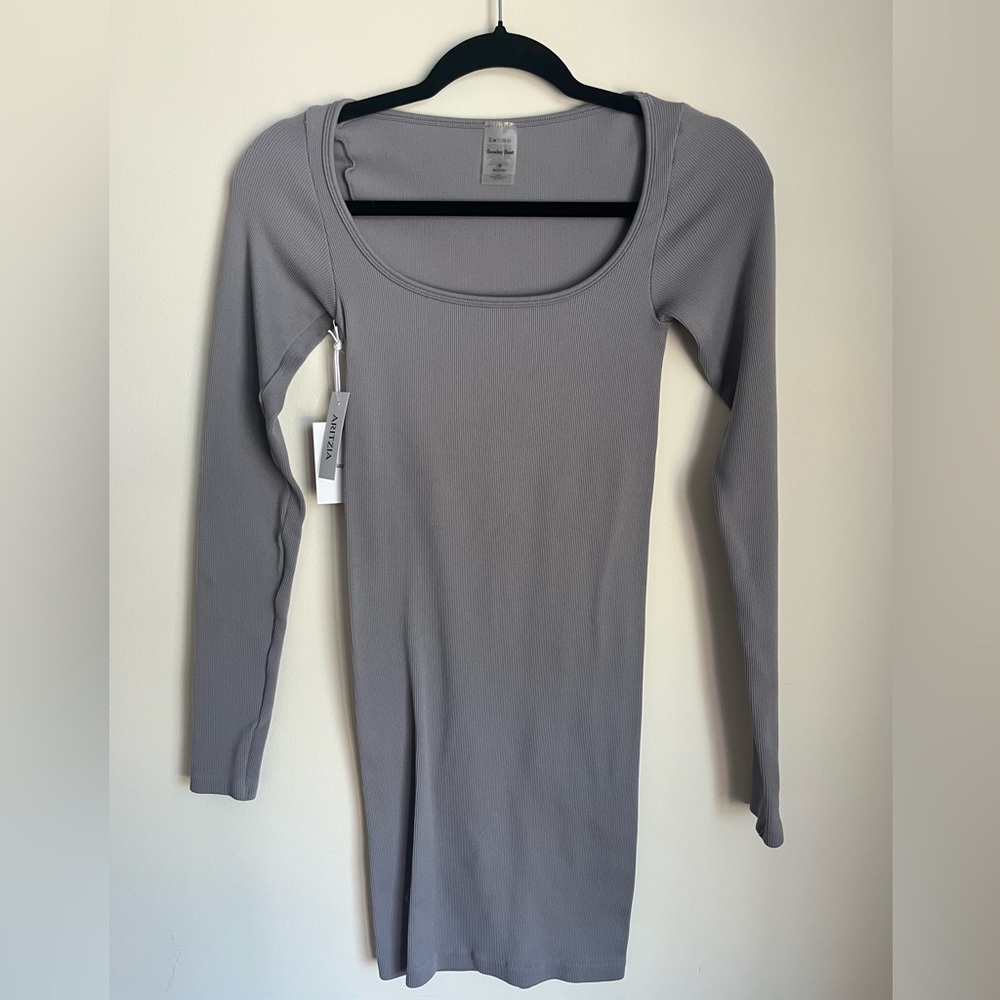 Aritzia Women's Gray Long Sleeve Mini Dress